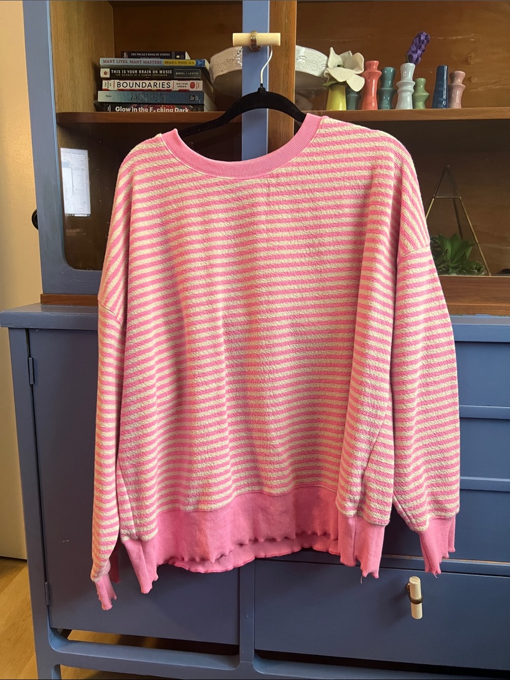 Striped Pink Crewneck Sweater - Relaxed Fit